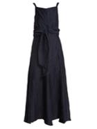 Masscob Square-neck Waist-tie Linen-blend Dress