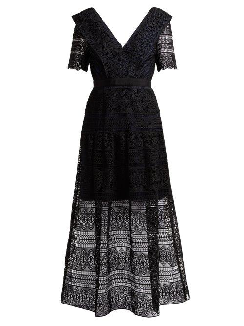 Matchesfashion.com Self-portrait - Spiral Lace Midi Dress - Womens - Black