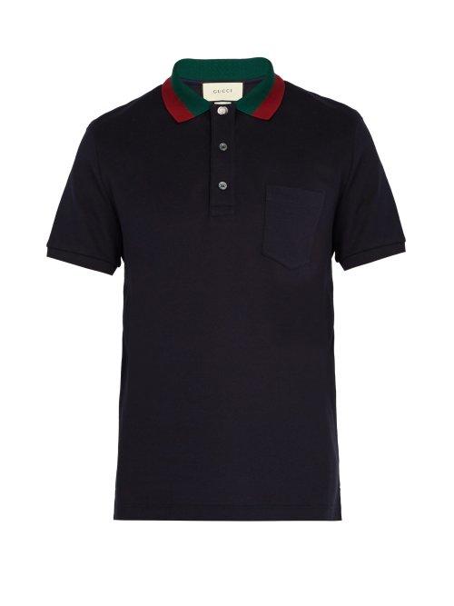 Matchesfashion.com Gucci - Web Striped Collar Polo Shirt - Mens - Navy