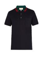 Matchesfashion.com Gucci - Web Striped Collar Polo Shirt - Mens - Navy