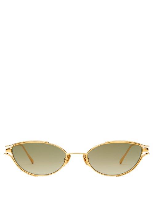 Matchesfashion.com Linda Farrow - Small Cat Eye Metal Sunglasses - Womens - Green