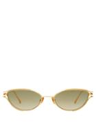 Matchesfashion.com Linda Farrow - Small Cat Eye Metal Sunglasses - Womens - Green