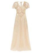 Matchesfashion.com Temperley London - Dusk V Neck Sequinned Tulle Gown - Womens - Gold