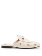 Matchesfashion.com Gucci - Princetown Embroidered Leather Backless Loafers - Womens - White Gold