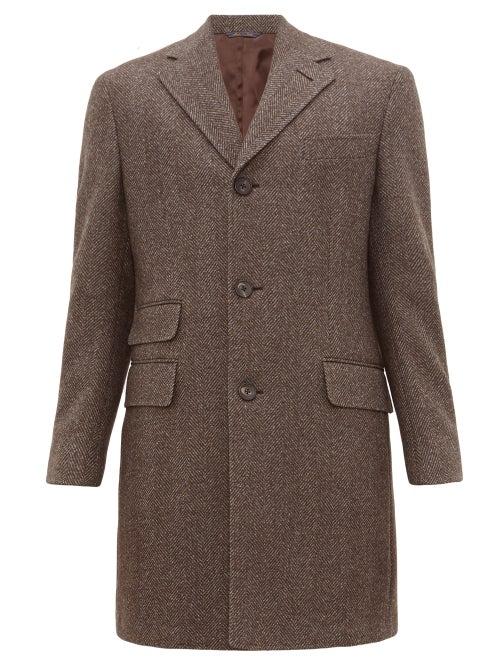 Matchesfashion.com Thom Sweeney - Single Breasted Herringbone Wool Overcoat - Mens - Brown