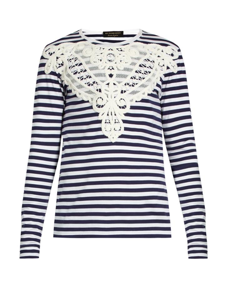 Burberry Lace-appliqu Striped T-shirt