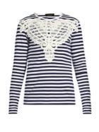 Burberry Lace-appliqu Striped T-shirt