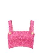 Balmain - Lurex-tweed Cropped Top - Womens - Pink