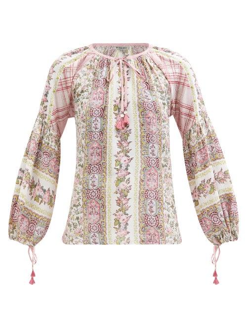 D'ascoli - Hannah Floral-print Silk-crepe Top - Womens - Pink Multi