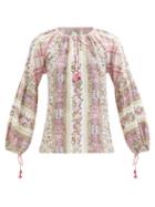 D'ascoli - Hannah Floral-print Silk-crepe Top - Womens - Pink Multi