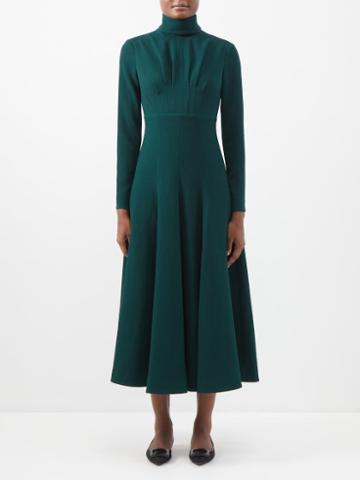 Emilia Wickstead - Oakley High-neck Gathered Crepe Dress - Womens - Dark Green