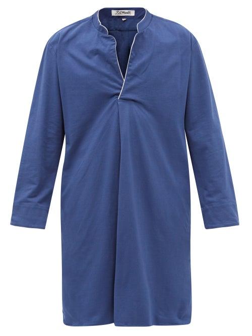 P. Le Moult - Open-neck Cotton-piqu Pyjama Top - Mens - Blue