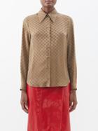 Gucci - Gg-jacquard Silk-crepe Shirt - Womens - Brown