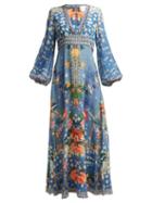 Matchesfashion.com Camilla - Faraway Florals Print Silk Maxi Dress - Womens - Blue Print