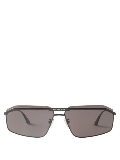 Balenciaga - Rectangle Metal Sunglasses - Womens - Black
