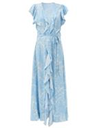 Matchesfashion.com Melissa Odabash - Brianna Palm-print Flounced Maxi Wrap Dress - Womens - Blue Print