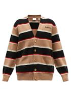 Burberry - Logo-embroidered Striped Wool-blend Cardigan - Mens - Brown Multi