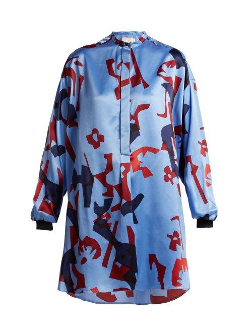 Matchesfashion.com Roksanda - Nakata Geometric Print Silk Blouse - Womens - Blue Multi