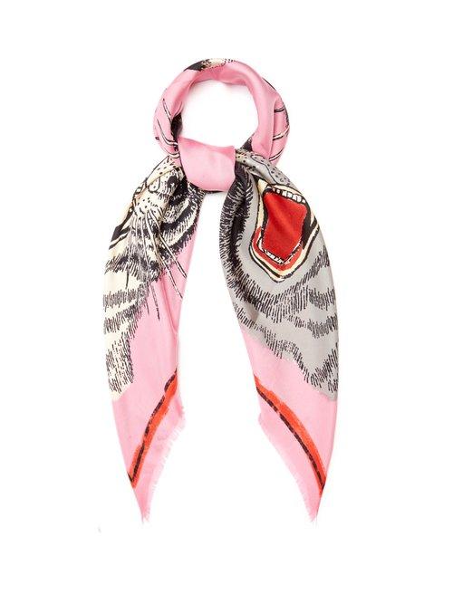 Matchesfashion.com Gucci - Tiger Face Print Silk Twill Scarf - Womens - Pink