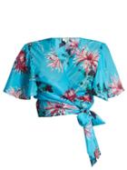 Matchesfashion.com Diane Von Furstenberg - Floral Print Cotton Blend Wrap Top - Womens - Blue Multi