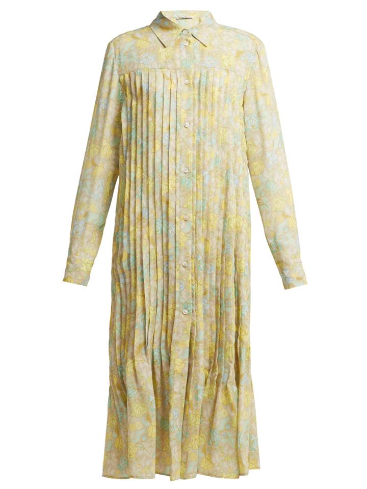 Acne Studios Floral-print Pleated Crepe Dress