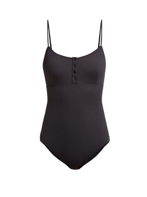 Matchesfashion.com Melissa Odabash - Calabasas Press Stud Ribbed Swimsuit - Womens - Black