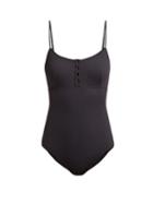 Matchesfashion.com Melissa Odabash - Calabasas Press Stud Ribbed Swimsuit - Womens - Black