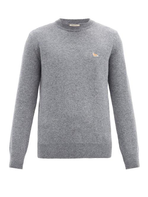 Matchesfashion.com Maison Kitsun - Fox-patch Wool Sweater - Mens - Grey