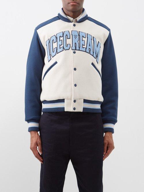 Icecream - Logo-appliqu Faux Leather And Felt Varsity Jacket - Mens - Navy Cream