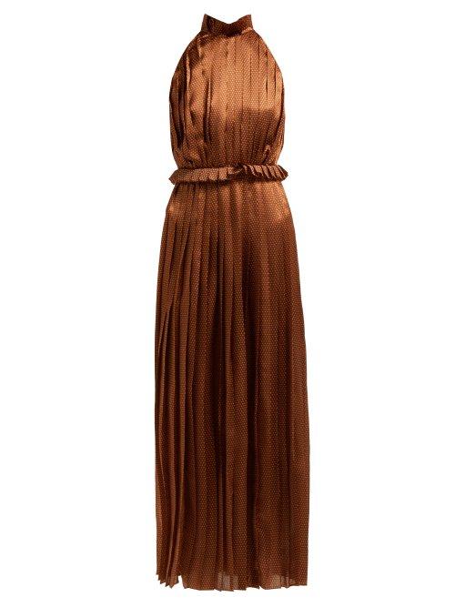 Matchesfashion.com Raquel Diniz - Aiko Polka Dot Silk Satin Dress - Womens - Brown White
