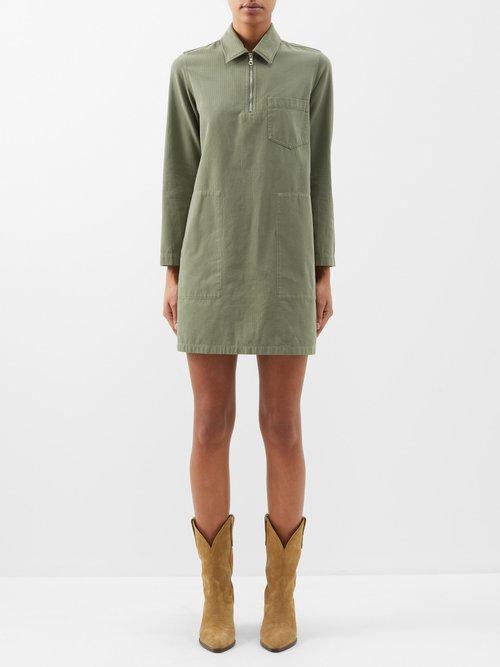 A.p.c. - Lauren Herringbone-cotton Mini Dress - Womens - Khaki