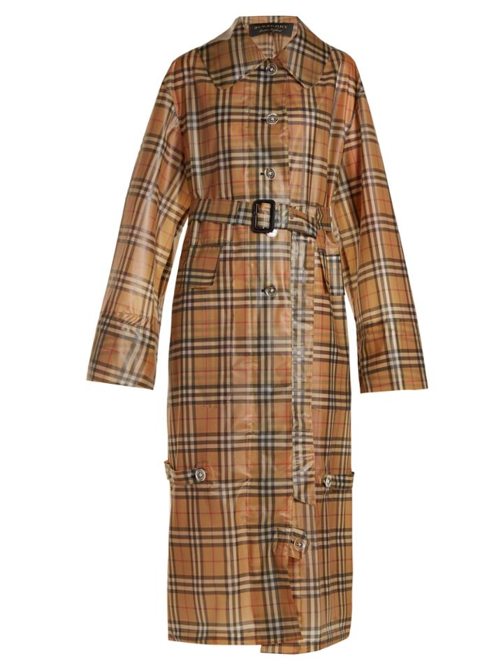 Burberry Point-collar Printed-check Trench Coat