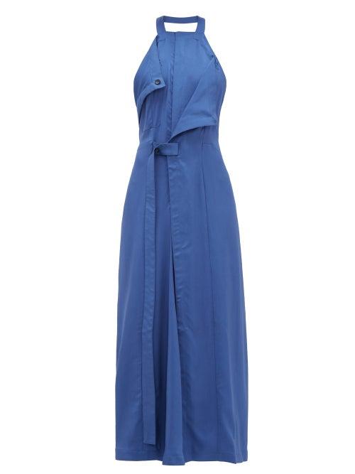 Matchesfashion.com Jacquemus - Marco Draped Open Back Twill Dress - Womens - Blue