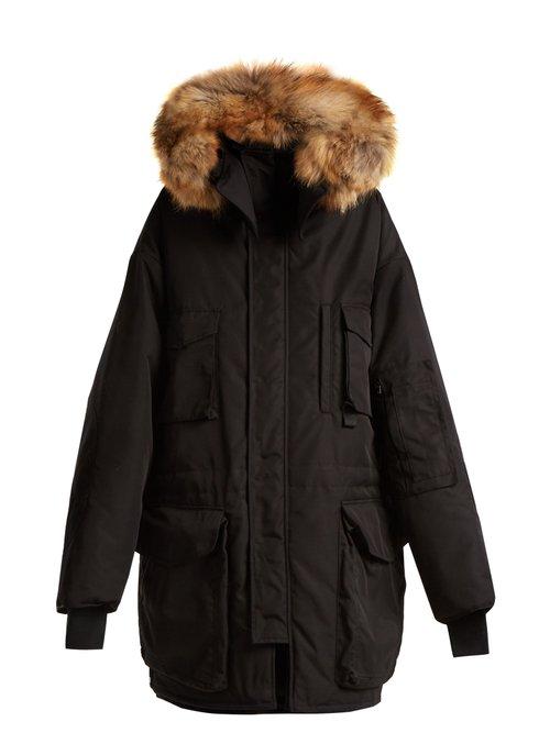 Matchesfashion.com Vetements - Bro Fur Trimmed Hooded Double Layer Canvas Parka - Womens - Black