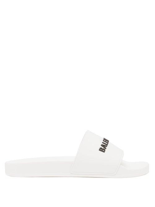 Matchesfashion.com Balenciaga - Logo-embossed Rubber Slides - Mens - White Black