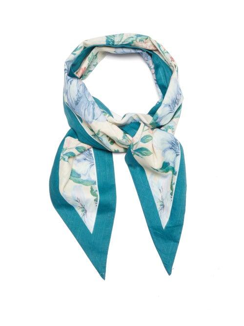 Matchesfashion.com Zimmermann - Floral Print Slim Cotton Scarf - Womens - Blue
