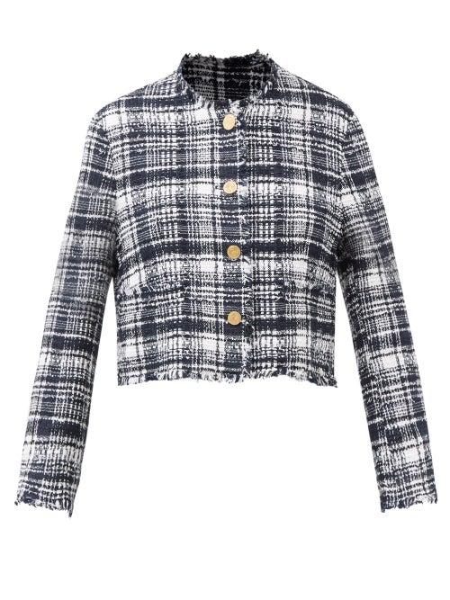 Thom Browne - Frayed-edge Tweed Jacket - Womens - Navy White
