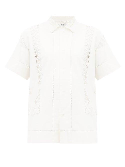 Matchesfashion.com Bode - Embroidered Linen Canvas Shirt - Womens - White