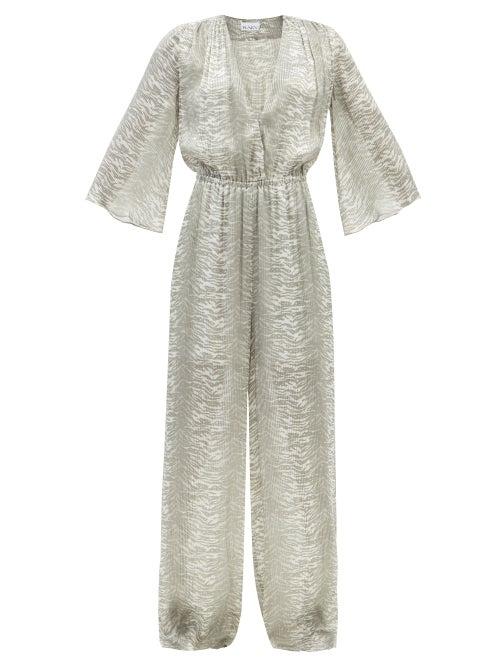 Raey - Silk-blend Tiger-devor Jumpsuit - Womens - Grey