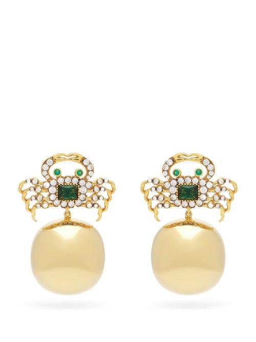 Matchesfashion.com Begum Khan - Il Granchio 24kt Gold-plated Clip Earrings - Womens - Green Gold
