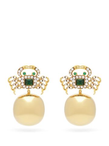 Matchesfashion.com Begum Khan - Il Granchio 24kt Gold-plated Clip Earrings - Womens - Green Gold