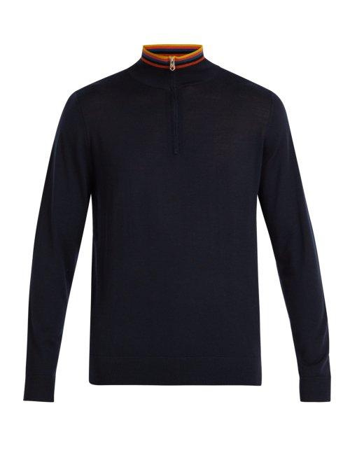 Matchesfashion.com Paul Smith - Artist Stripe Half Zip Wool Sweater - Mens - Navy
