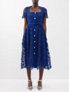 Self-portrait - Belted Guipure-lace Midi Dress - Womens - Dark Blue