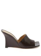 Bottega Veneta - Stretch Square-toe Leather Wedge Mules - Womens - Brown
