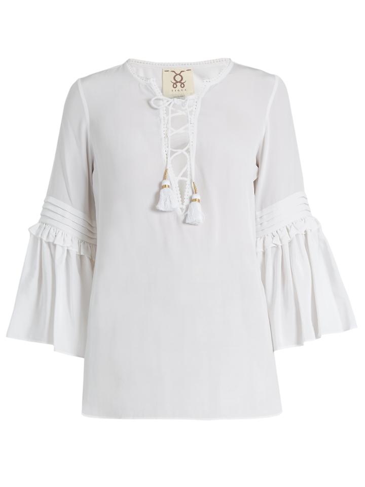 Figue Poet Ruffled-cuff Silk Blouse