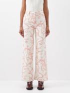 Ganni - Seaside-print Organic-cotton Jeans - Womens - Pink White