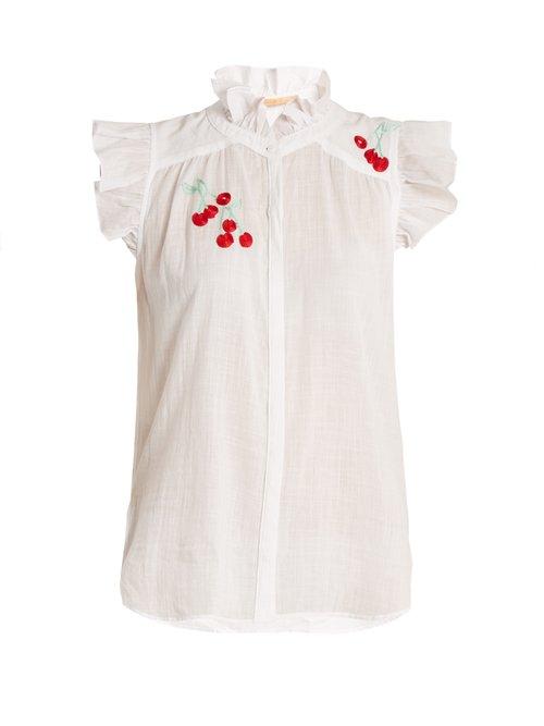 Matchesfashion.com Bliss And Mischief - Cherry Embroidered Cotton Voile Shirt - Womens - White