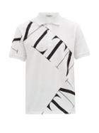 Matchesfashion.com Valentino - Vltn Grid Print Cotton Piqu Polo Shirt - Mens - White