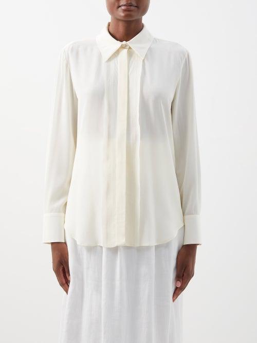 Chlo - Wheatsheaf-embroidered Silk-crepe De Chine Blouse - Womens - Cream