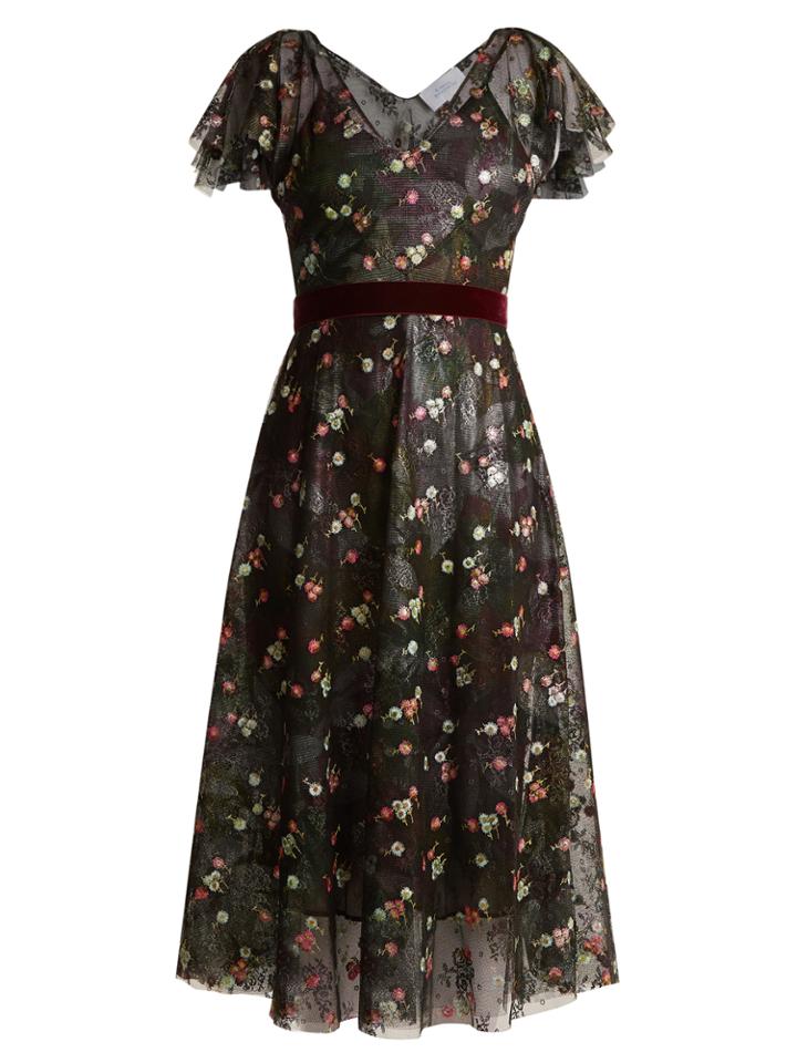 Luisa Beccaria Floral-embroidered Abstract-print Tulle Dress